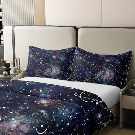 Housse de Couette 200x200 + 2 x Taie d'Oreiller 65x65cm- Microfibre Parure de Lit Adulte - Univers violet - RHL (1/4)