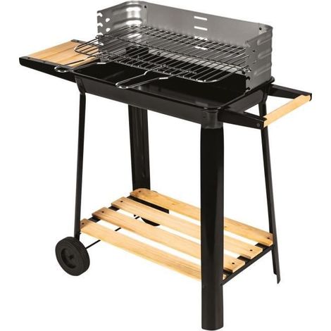 Barbecue fumoir acier 52x30cm – Grille chrome 49x28cm – Chariot à roulettes stable – Pour cuisson précise et uniforme