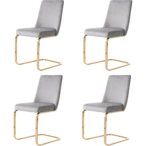 Set mit 4 Esszimmerstühlen aus grauem Samt mit goldfarbenen Metallbeinen (1/5)