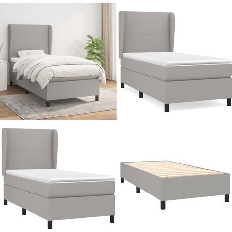 Sommier à lattes de lit avec matelas Gris clair 80x200 cm Tissu - Lit Plateforme - Lit Double - Literie - Matelas À Ressorts Ensachés - Têted Lit Ajustable - Home & Living (1/5)
