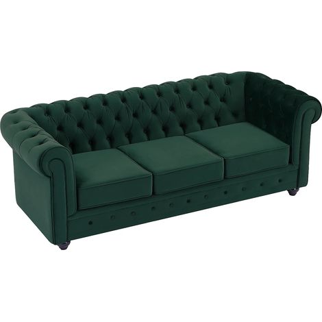 Canapé 3 places en velours vert CHESTERFIELD (1/5)
