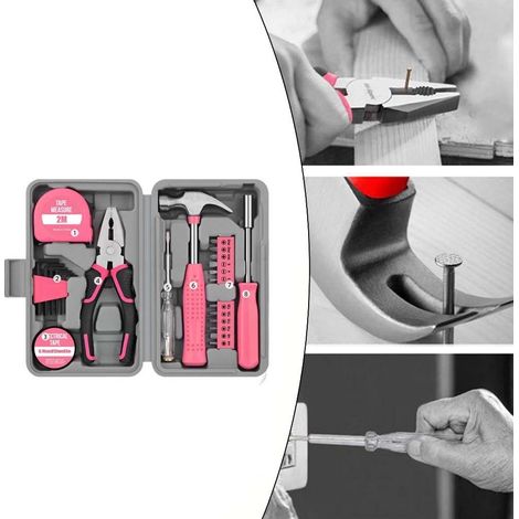 Kit outils maison, 24 pièces, clés hexagonales tournevis pinces, boîte, réparations projets (1/5)