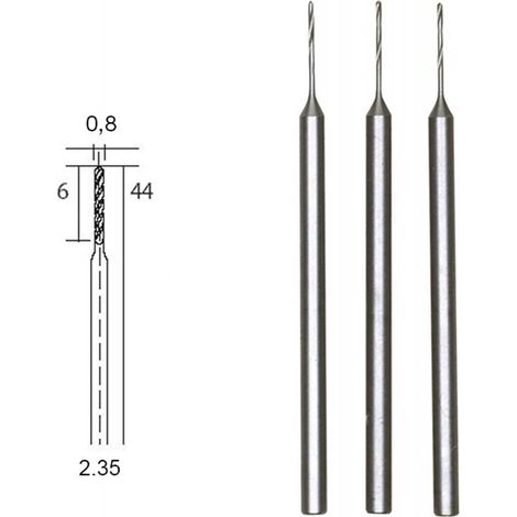 Proxxon – Foret HSS Ø 0,8 mm pour métaux – Lot de 3 – Axe Ø 2,35 mm – Concentricité optimale – Longévité et élasticité élevées