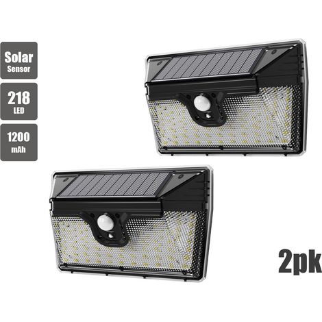 Lot de 2 projecteurs solaires LED 218 pour jardin extérieur, avec détecteur de mouvement et éclairage de sécurité mural étanche.-AquaForge