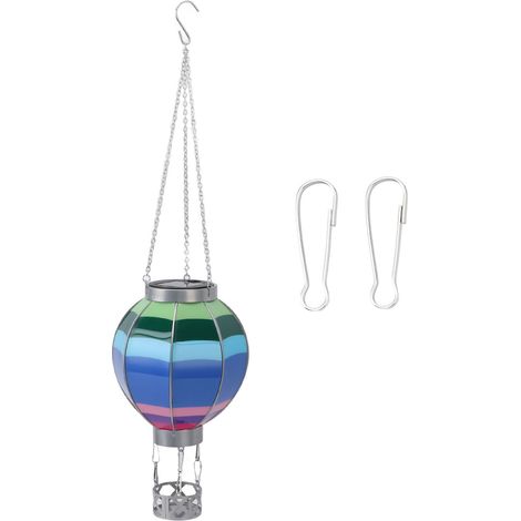 Ortviai Lanterne solaire suspendue en fer – Ballon bleu rayé pour jardin, cour ou terrasse (1/5)