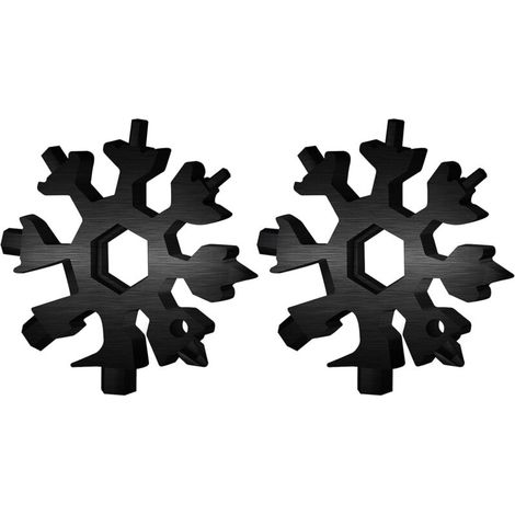 Clé multifonction 18 en 1 en forme de flocon de neige - Idéale pour la pêche, la randonnée et autres activités de plein air - Lot de 2, noire (1/4)