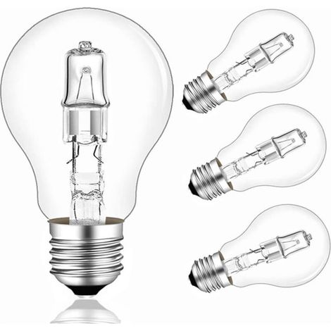 Lot de 4 ampoule halogène, A55 E27 42W, ampoule dimmable e27 2700K Transparent, Globe A55 Halogène E27 AC 230V 250LM pour Lustre, Applique, Lampadaire(ampoule e27 blanc chaud). (1/5)
