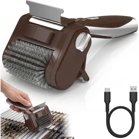 Nettoyeur électrique pour barbecue - Sans brosse - Avec lumière LED - En acier inoxydable 304 - 350 tr/min - Accessoire de barbecue - Convient pour tous les barbecues (1/5)