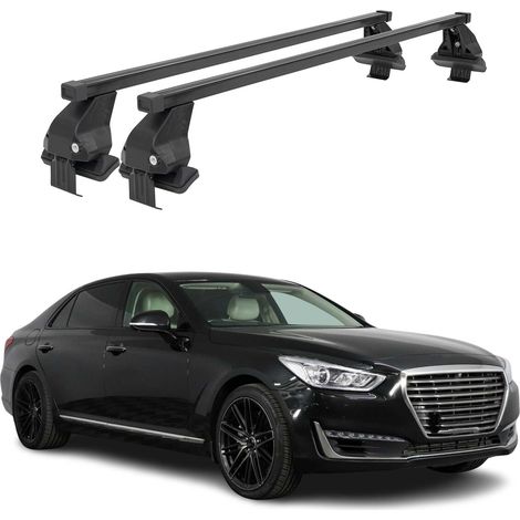 OMAC Dachträger Querträger Stahl für Genesis G90 I 2017-2022 – Abschließbar – City-Crash-getestet – DIN 75302:2019 – ISO/PAS 11154:2006 – Max. 50 kg Schwarz (1/5)