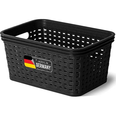 Panier de rangement aspect rotin sans couvercle Boîtes de rangement emboîtables en plastique noir 2L Sans BPA Boîte de rangement idéale