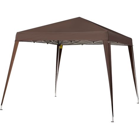 Gazebo Pieghevole 2,4x2,4m Struttura Acciaio Corde Antivento Caffè