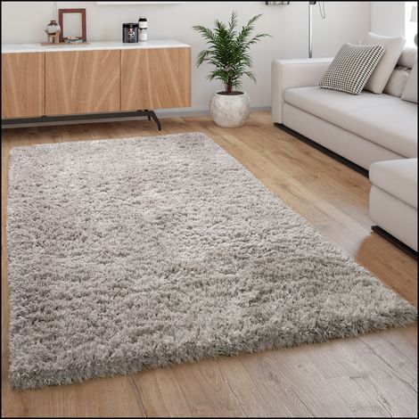 Paco Home Hochflor Teppich Kuschelig Modern Shaggy Flokati Stil Gemütlich Uni Grau 120x160 cm