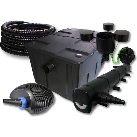 SunSun Komplettset: CBF-550 Teichfilter bis 60000 L Teichfilteranlage Durchlauffilter, CTF-6000 Teichpumpe 6000l/h 40W, CUV-272 Teichklärer 72W, 25m Teichschlauch 25 mm, CSP-250 Skimmer 2500l/h 45W