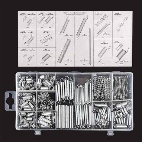 Lot de 200 ressorts en acier galvanisé – Ressorts de traction et de compression – Dimensions variées pour applications industrielles (1/5)