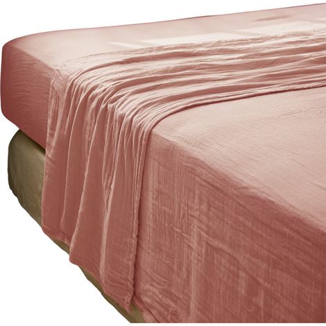 Drap plat double gaze de coton Gaia 240 x 300 cm Rose peche (1/2)