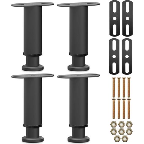 Lot de 4 Pieds de lit, Réglables 15-25 cm, Acier laminé, Support sommier, Renforcement cadre (1/5)