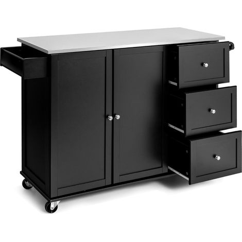 Carrito de cocina con ruedas 135 x 45,5 x 91,5 cm con 3 cajones y mueble moderno en acero inoxidable negro 200011649