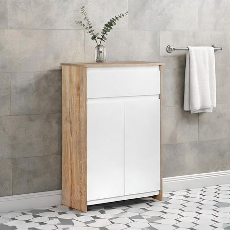 Armoire de rangement bois naturel et blanc en MDF 60 x 30 x 90 cm (1/5)