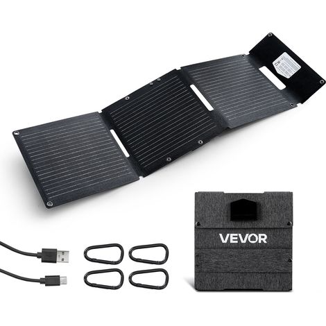 VEVOR Caricabatterie Solare Pieghevole 30 W, Pannello Fotovoltaico Monocristallino di Tipo N, Caricatore Solare Portatile con Pannello Porte USB Type-C per Zaino Campeggio Escursionismo Pesca