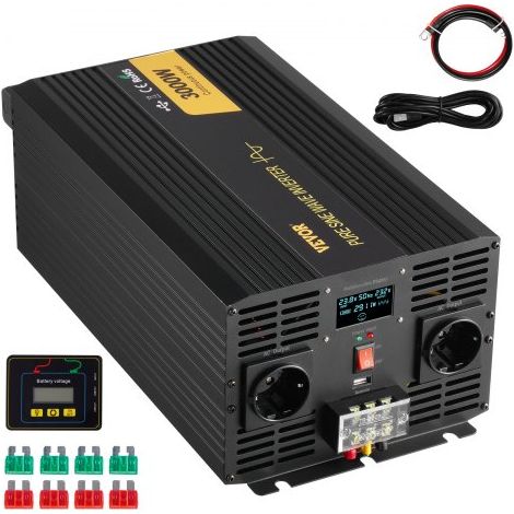 Wechselrichter mit reiner Sinuswelle, 3000 Watt, DC 24 V auf AC 230 V, Wechselrichter fürs Auto, mit USB-Anschluss, LCD-Display, Fernbedienung und EU-Steckdosen, für Wohnmobil, LKW, Auto, Solaranlage, (1/5)
