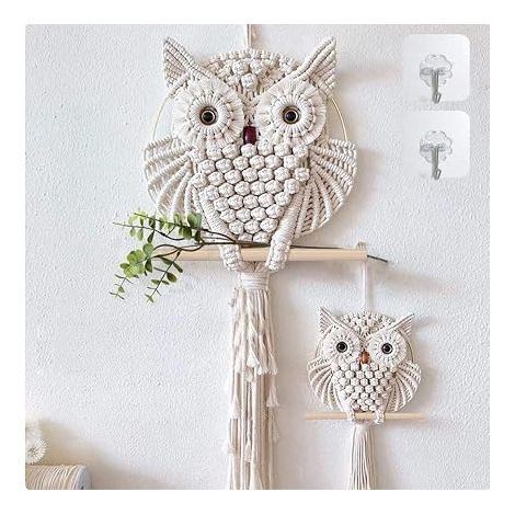 Hibou Macramé Tenture Murale Tapisserie Macramé Décoration Murale Tissé À La Main Boho Ornement Mur Art Cintre Décor À La Maison Bureau Salon Chambre Pépinière Artisanat (1/3)