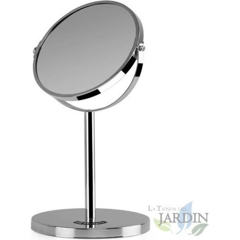 Specchio cosmetico a 360º con base Orbegozo. 17cm di diametro. Doppia faccia: A senza ingrandimento.  B: ingrandimento 5X. Finit