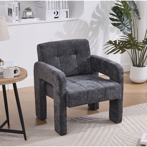 Sillón chenilla gris 67,5×69×74,5 cm, asiento espuma densa, reposabrazos ergonómicos (1/5)