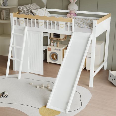 Hochbett Kinderbett mit Rutsche und Stauraum 90x200 OKMYHOME (1/5)
