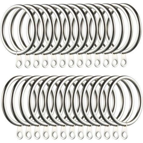 [JAMAIS UTILISÉ] 60pcs Anneaux de Rideau, Anneaux de Rideau en métal Crochets Suspendus pour Tringles à Rideaux Anneaux de Suspension de Rideau de 38mm (Argent) (1/4)