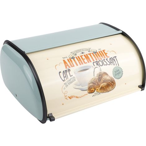 Boîte à pain métallique grande capacité, organisateur de rangement de cuisine (bleu) (1/5)