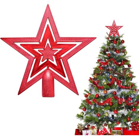 Étoile Sapin Noël en Plastique, 20cm Arbre Topper d'arbre de Christmas pour Noel Décoration de Etoile Glitter Tree Top Glitter Star pour Décoration de Sapin de Noël (1/5)