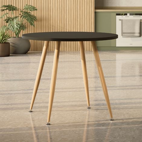 Mesa de comedor / cocina Corin 90x90x75 cm para 2 a 4 personas  Tablero en melamina negra de 25 mm  Patas metálicas efecto madera  MOG Casa (1/5)