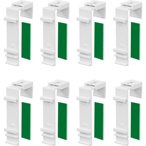 Lot de 8 supports de serrage longs pour store double Klemmfix à fixer et à coller sans perçage comme accessoire ou pièce de rechange pour la suspension à la fenêtre en PVC, porte de balcon (1/5)