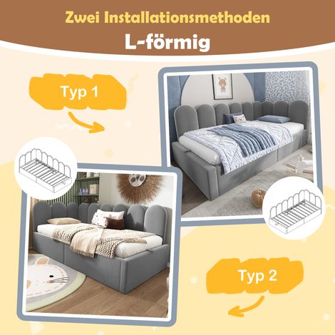 Canapé-lit capitonné gris velours 90x190 cm, banquette convertible avec coffre hydraulique, lit junior à sommier métallique, sans matelas (1/5)