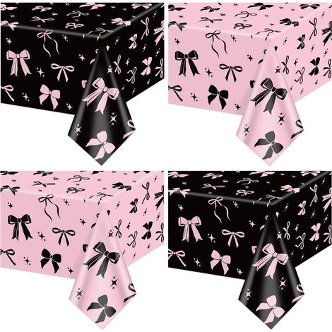 4er Set Tischdecken mit Schleifenmuster, Rosa & Schwarz, 130x220cm