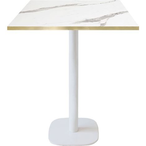 Mange-debout 70 x 70 cm - modèle Round banc marbre blanc chants laiton