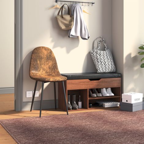 URBAN MEUBLE Lot de 4 chaises d'entrée vintage en tissu imitation suède marron (1/5)