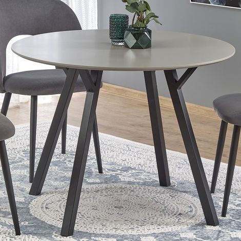 Table à manger ronde avec plateau 100cm gris et pieds en métal noir CHARLOTTE (1/5)