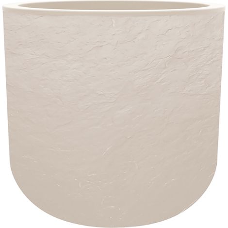 EDA – Pot de fleurs rond en plastique 40 cm – Beige calcaire – Résistant aux UV et gel – Zone de rétention d'eau intégrée – Fabriqué en France
