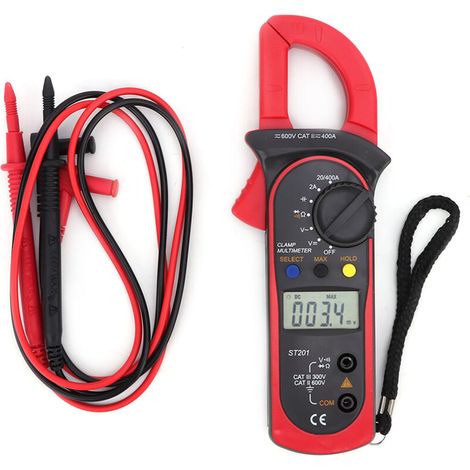 ST201 Multimètre Numérique Pince Ampèremètre Automatique Testeur Tension AC/DC Diode (Rouge) (1/5)