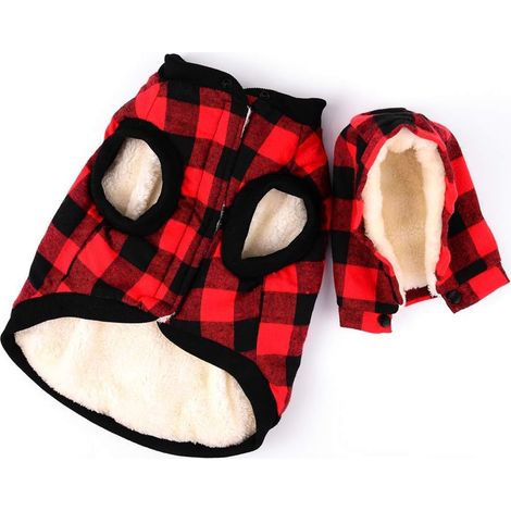 Pull sans manches en polaire pour petit chien, veste d'hiver, vêtements d'hiver pour chien par temps froid, coupe-vent et chaud, à carreaux rouges de Noël (1/5)