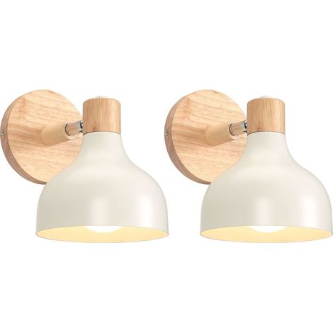 Lot de 2 appliques murales rétro en bois et métal – E27 réglable – 15x17cm – Peinture antirouille – Pour salon et chambre – (1/5)