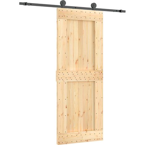 Sliding Door Natural and Black 80 x 210 cm Solid Pine Wood vidaXL (1/5)