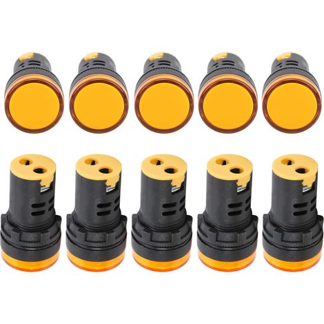 Lot de 10 voyants LED jaunes AD16-22DS haute luminosité pour signalisation, alimentation AC/DC 12 V. (1/5)