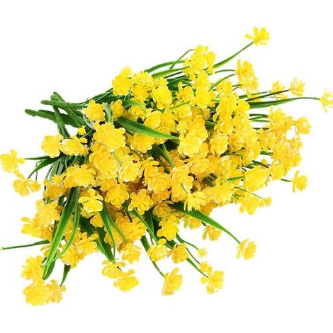 5Pcs Plante Artificielle 7 Broches Printemps Herbe gypsophile Bouquet décoration pour intérieur extérieur Suspendu jardinière Mariage Ferme décor (Jaune) (1/5)