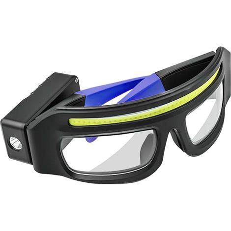 (Bleu) Lunettes LED rechargeables avec capteur de mouvement, double source lumineuse et port de chargement Type-C, libérant vos mains. (1/5)