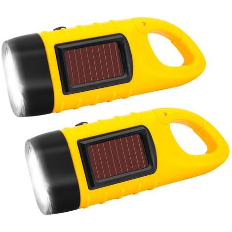 Lot de 2 Lampe de poche à manivelle, Solaire Torche LED Solaire, Manivelle Flashlight Rechargeables Les Activité en Plein Air Lampe d'urgence, Étanche Torche [Classe énergétique A+++]