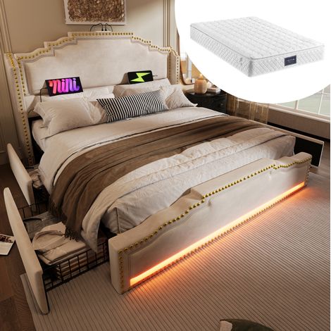 Letto matrimoniale contenitore in velluto 140x200 OKMYHOME (1/5)