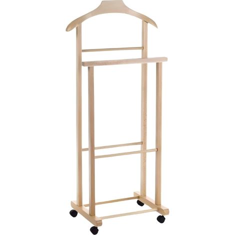 Servo muto da camera in legno di faggio - Misura 43x33x105 cm - Appendiabiti da terra a 2 montanti per giacche, pantaloni e camicie - Colore legno nat