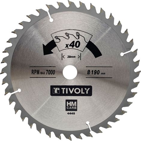 Tivoly • Lame de Scie Circulaire • Ø190mm • 40 Dents en Carbure • Excellente Finition • Pour Découpe du Bois Dur • Pour Découpe du Bois Stratifié